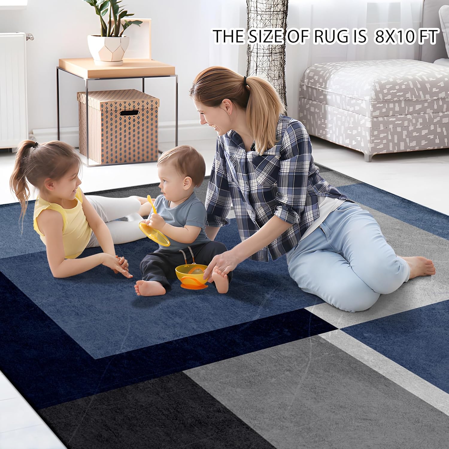 Navy Blue Geometric Rugs for Bedroom That Look Modern - Image 4