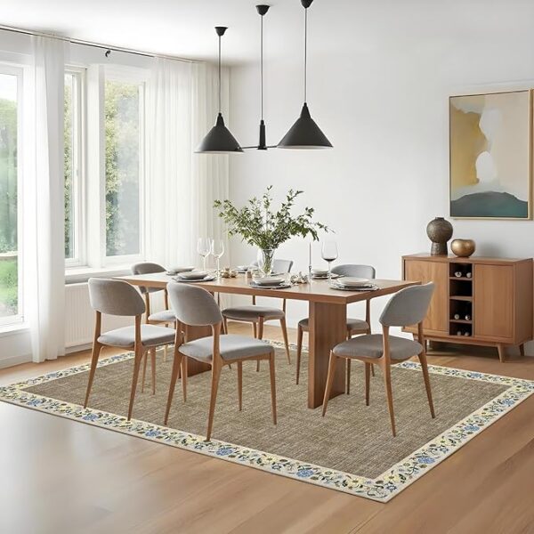 machine washable floral area rug, floral area rug for living room, washable rug for bedroom, non slip area rug, stain resistant area rug, farmhouse floral rug, faux wool area rug, soft low pile rug, washable living room rug, floral bordered carpet, modern farmhouse rug, lightweight foldable rug, apartment area rug, floral accent rug, cozy bedroom rug, pet friendly area rug, family room rug, washable dining room rug, modern floral carpet, stylish area rug for home, low pile washable rug, decorative floral rug, soft indoor rug, modern home decor rug