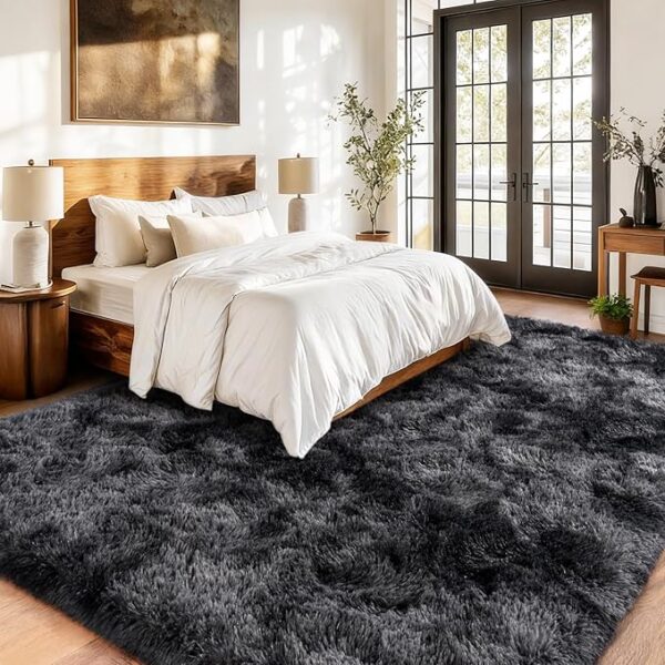 Black-Gray Shaggy Area Rug for Living Room and Nursery