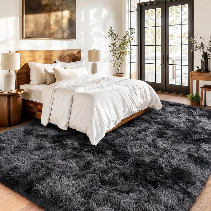 Black-Gray Shaggy Area Rug for Living Room and Nursery - Image 2