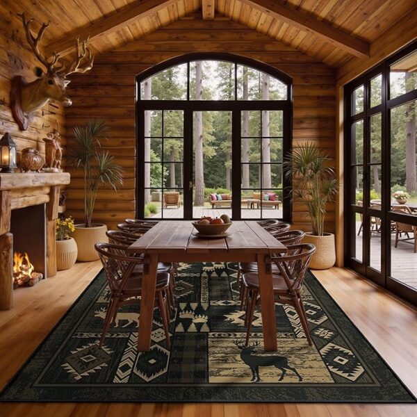 rustic cabin rug 8x10, western area rug for living room, bear deer rug, washable rustic rug, lodge style carpet, farmhouse area rug, non slip western rug, country cabin carpet, wildlife area rug, rustic lodge rug, western decor rug, brown area rug for living room, machine washable area rug, low pile western rug, faux linen rug, southwestern rug, woodland cabin rug, rustic home decor rug, indoor outdoor western rug, family friendly area rug, pet friendly rustic rug, modern farmhouse rug, western carpet for bedroom, country style area rug