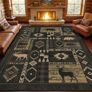 rustic cabin rug 8x10, western area rug for living room, bear deer rug, washable rustic rug, lodge style carpet, farmhouse area rug, non slip western rug, country cabin carpet, wildlife area rug, rustic lodge rug, western decor rug, brown area rug for living room, machine washable area rug, low pile western rug, faux linen rug, southwestern rug, woodland cabin rug, rustic home decor rug, indoor outdoor western rug, family friendly area rug, pet friendly rustic rug, modern farmhouse rug, western carpet for bedroom, country style area rug