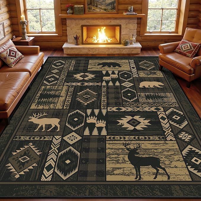 rustic cabin rug 8x10, western area rug for living room, bear deer rug, washable rustic rug, lodge style carpet, farmhouse area rug, non slip western rug, country cabin carpet, wildlife area rug, rustic lodge rug, western decor rug, brown area rug for living room, machine washable area rug, low pile western rug, faux linen rug, southwestern rug, woodland cabin rug, rustic home decor rug, indoor outdoor western rug, family friendly area rug, pet friendly rustic rug, modern farmhouse rug, western carpet for bedroom, country style area rug