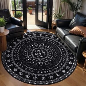 Black Round Rug for Dining Table – Stylish Washable Round Area Rugs for Dining Rooms - Image 2