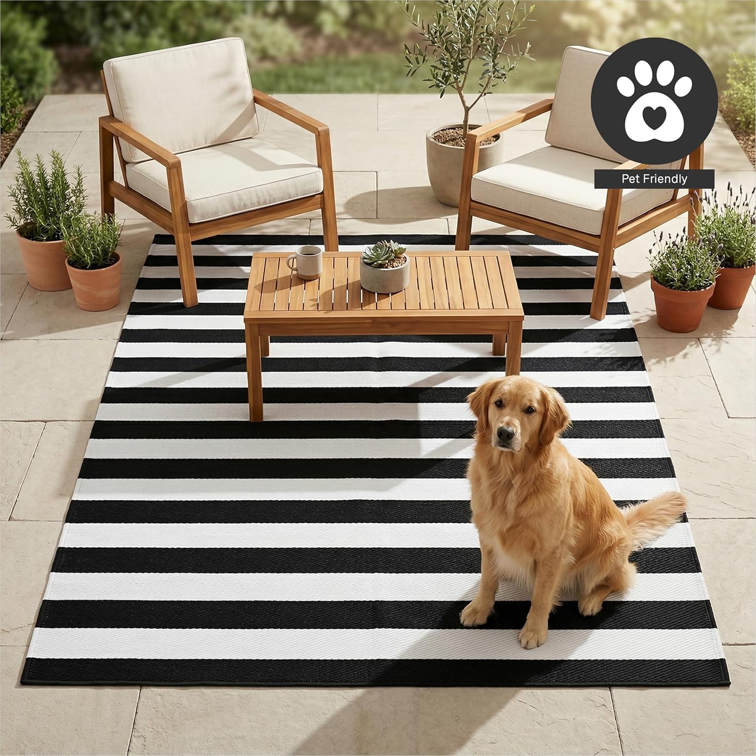 UV resistant black and white striped outdoor rug, black and white outdoor rug, striped patio rug, UV resistant outdoor carpet, weatherproof outdoor rug, waterproof patio rug, farmhouse outdoor rug, porch area rug, outdoor floor mat, deck rug, fade resistant outdoor rug, patio decor rug, outdoor living rug, washable outdoor rug, durable outdoor carpet, modern outdoor rug, outdoor seating area rug, striped outdoor carpet, front porch rug, patio area rug